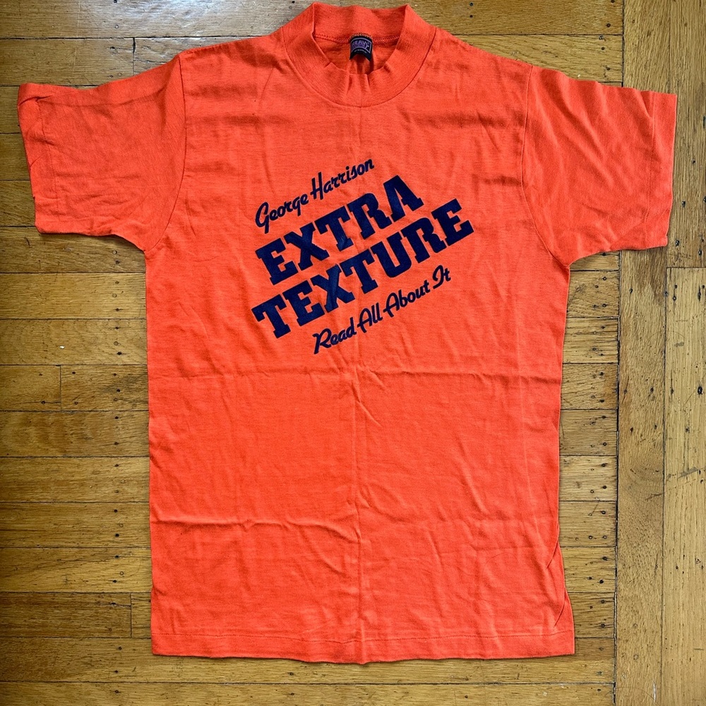 VINTAGE 1975 GEORGE HARRISON EXTRA TEXTURE ORANGE T SHIRT SIZE SMALL